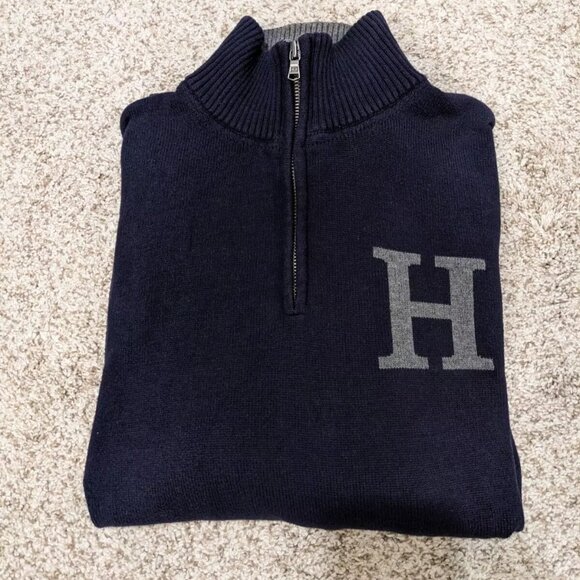 Tommy Hilfiger Men 1/4 Zip Turtleneck H Logo Solid Sweater - Medium - Navy - Picture 3 of 4